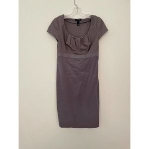 Lands End Sheath Dress Womens 6 Gray Pleated Neck Stretch Ponte Nylon Blend